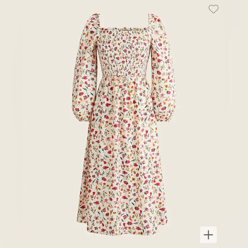 J Crew Smocked Puff Sleeve Dress